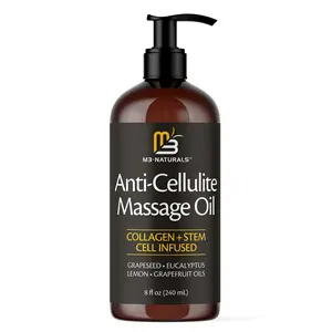 M3 Naturals Cellulite Massage Oil 8oz - Smooth the Appearance of Cellulite - Body Care & Skin Care Massage Oil - Topical Collagen and Plant Stem Cell Body Oil to Restore Texture and Elasticity - Soothing Body Oil