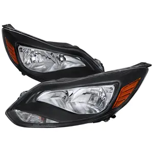 2012-2014 Ford Focus Factory Style Headlights w/ Amber Reflectors (Matte Black Housing/Clear Lens)