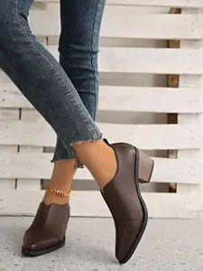 New Simple Versatile Chunky Heel Slip-On Shoes, Fashion Pointed Toe, One-Step Design, Suitable for Office & Casual Wear, Women's Footwear