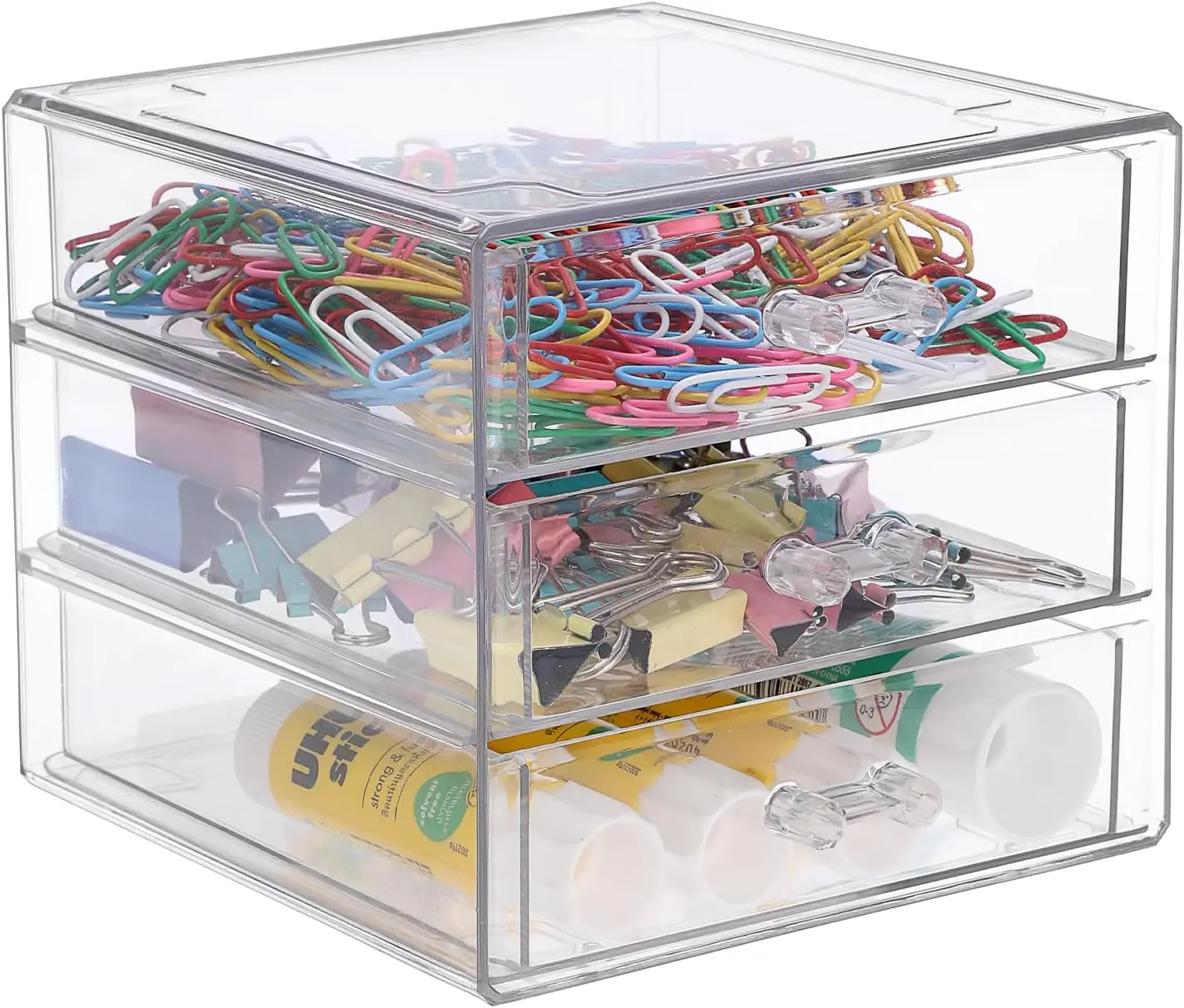 Clear Acrylic Organizer with Drawers, 3-Layer Desktop Organizer for, Multi-Purpose Stackable Container for, Desk Makeup Jewelry Container Box
