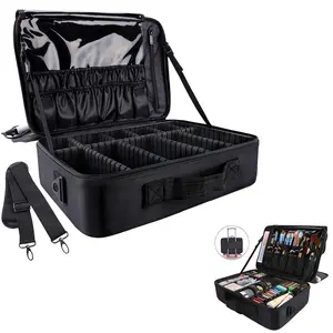 Large Capacity Travel Makeup Train Case, Makeup Organizer Pouch, Portable Cosmetics Brushs Organizer Storage Bag With Adjustable Dividers And Shoulder Strap, daily storage, suitable for travel and business trips