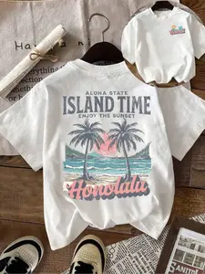 Women's Casual Loose Fit Round Neck T-Shirt, Tropical Coconut Tree Beach Print, Comfortable Breathable Fabric, Perfect for Daily Wear