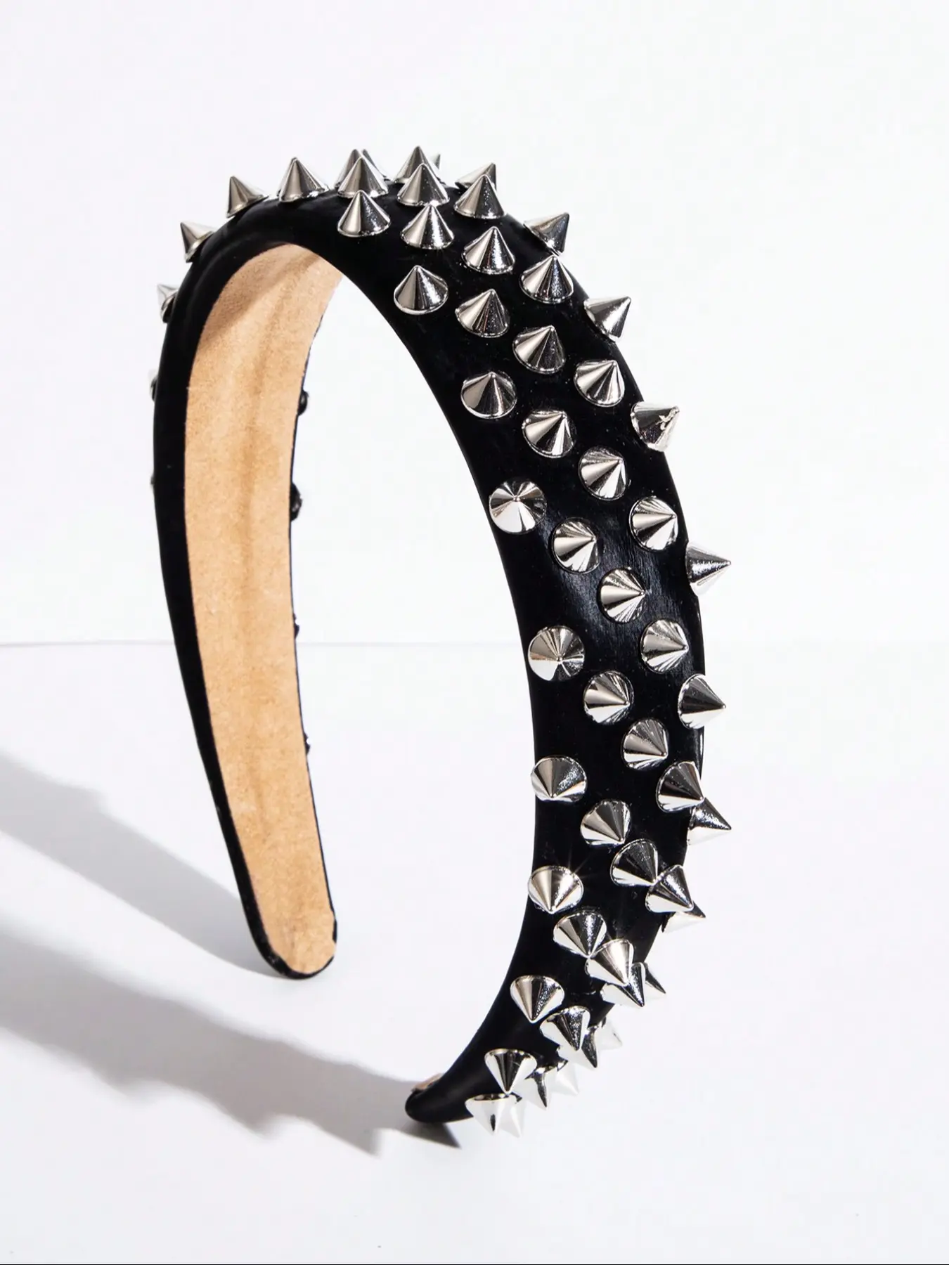 Leather Punk Headband, Solid Design, Studded Accents, High-Quality Fashion Hair Accessory for Streetwear, Unisex Stylish Headpiece, Headbands Women