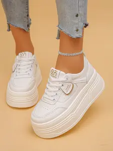 Women's Wedge Heel Thick Sole Rubber Sports Shoes, Fashion Casual Ladies Footwear, Comfortable and Stylish Sneakers Walking Shoes for Daily Wear