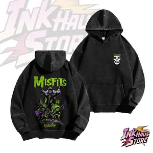 *Misfits Resurrection* themed hooded sweatshirt. Features artwork from the punk rock band Misfits, including the band logo and the word "Resurrection" - Long Sleeve Cotton Unisex Vintage Hoodie