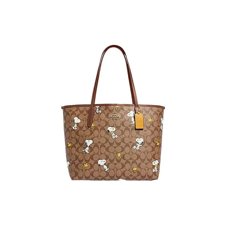 COACH x Peanuts Snoopy Dempsey 33 Tote Bag with Classic Monogram and Buckle Closure for Women Fashionable Tote Bag Casual Tote Bag