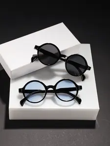 Men's Retro Round Frame Sunglasses, High-Quality Casual Plain Color, Lightweight Durable, Perfect for Street Style & Daily Wear, Vintage Trendy Sunglasses