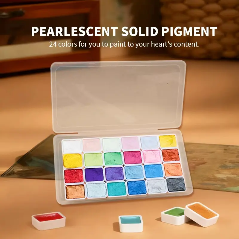 COLORARTS 24-Colors-1 Set Pearl Metallic Paint Set - 24 Dazzling Metallic Colors, Mica Pigment, Non-Toxic, Smooth Blending, Shimmer Effects, Reusable Collectibles, Perfect Christmas Halloween Gift for Artists (DIY Painting Supplies)