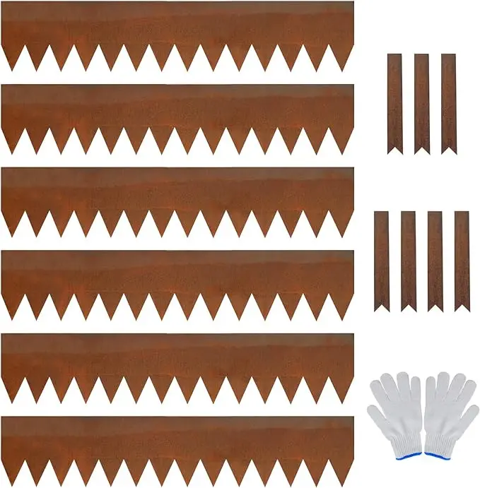 DAVYLINE 6 Pack Pre-Rusted Cor-Ten Steel Landscape Edging - 40" L x 8" H, 14-Gauge, No-Dig Hammer-in Heavy Duty Edging Border with 7 Clips & Gloves