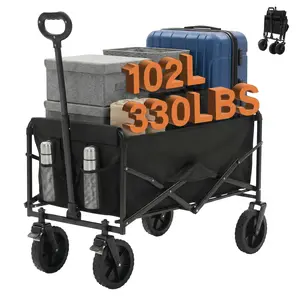 Collapsible Folding Wagon - Oxford Cloth Quick Fold Utility Cart, 102L Large Capacity 330 lbs Heavy Duty Foldable Shopping Cart with Wheels & Flexible Handle for Outdoor Camping, Grocery