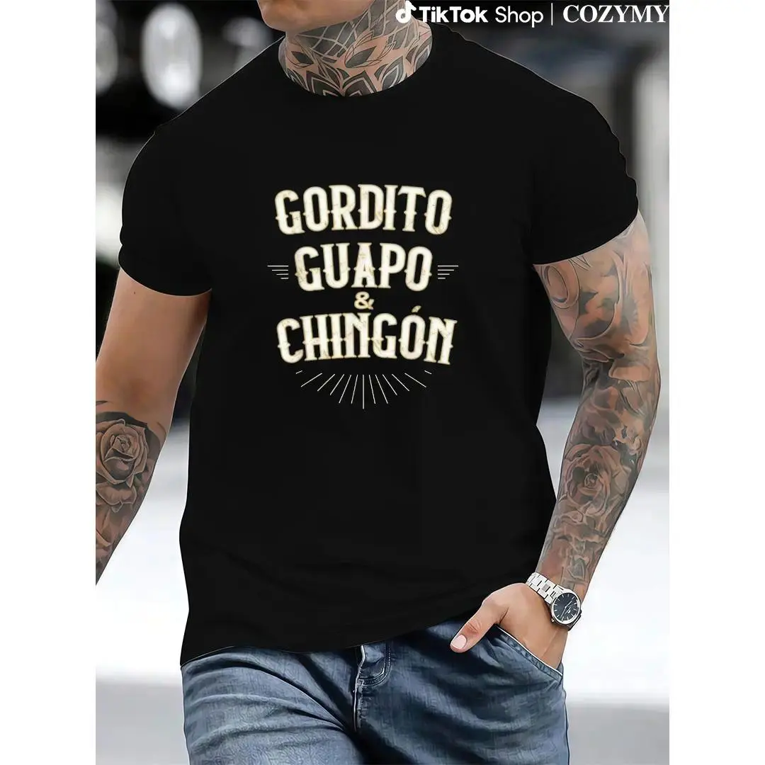 Funny Graphic Tshirt for Women, Casual Loose-Fitting Cotton Round Neck Shortsleeve Top with 'Chubby, Handsome & Awesome' Print, Sexy