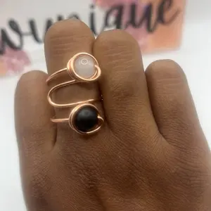 Black tourmaline  selenite adjustable ring