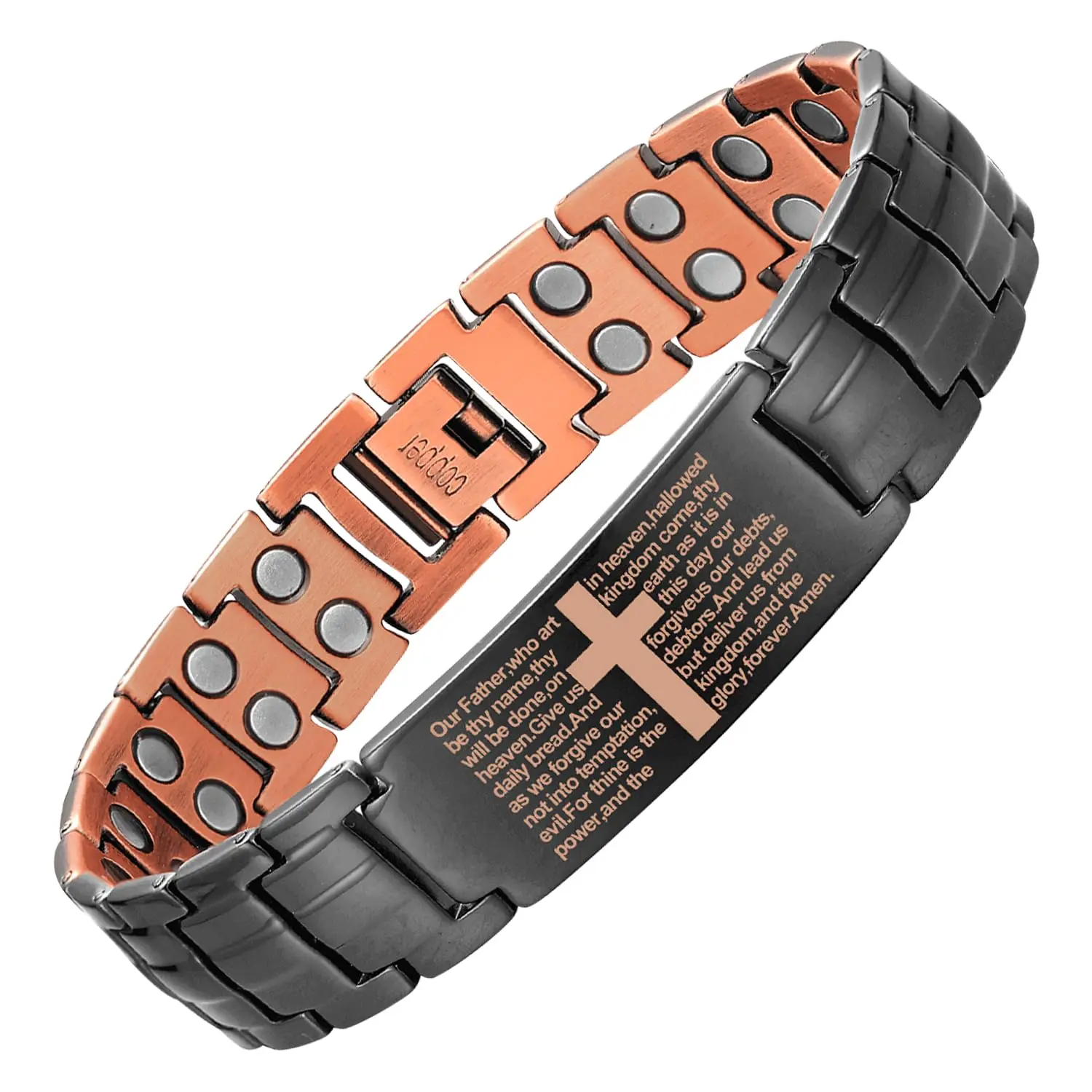 Men's Magnetic Cross Bracelet Copper Christian Bracelet Lord's Prayer Link Bracelet Religious Jewelry Gift