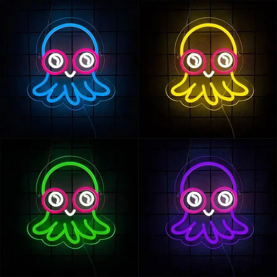 Octopus LED Neon Light, Blue USB Powered Wall Lamp, Dimmable, Ideal for Bedroom, Bar, Aquarium, Game Room, Perfect Birthday Gift for Kids