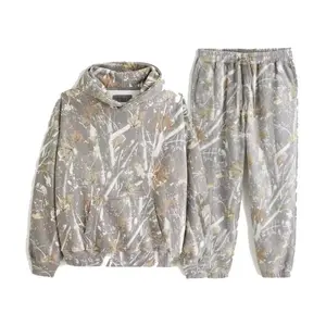 Women's Camouflage Sweatshirt Set 2-Piece Camouflage Hoodie Maple Leaf Print Sweatshirt Set Clothes Suits Womenswear Nylon