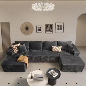133" U Shape Cloud Couch Plus Sectional Sofa with Chaise Modern Modular Sofa with 7 Soft Pillows & Lounge Chairs Boneless Upholstered Couches for Living Room Bedroom Plush Corduroy Fabric U-Shaped Bed