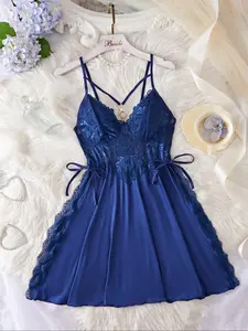 Women's Plain Floral Lace Nightdress, Lady Elegant Soft Comfortable Nightgown for Women, Women's Sleepwear & Loungewear for All Seasons, Soft Seductive Nightwear