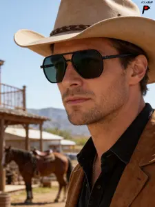 Men's Retro Aviator Sunglasses, 90s Vintage Metal Cowboy Western Style, Outdoor Commute Vacation, Music Festivals Beach Travel