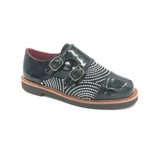 Confetti Black Patent Stud Munk Strap Shoe