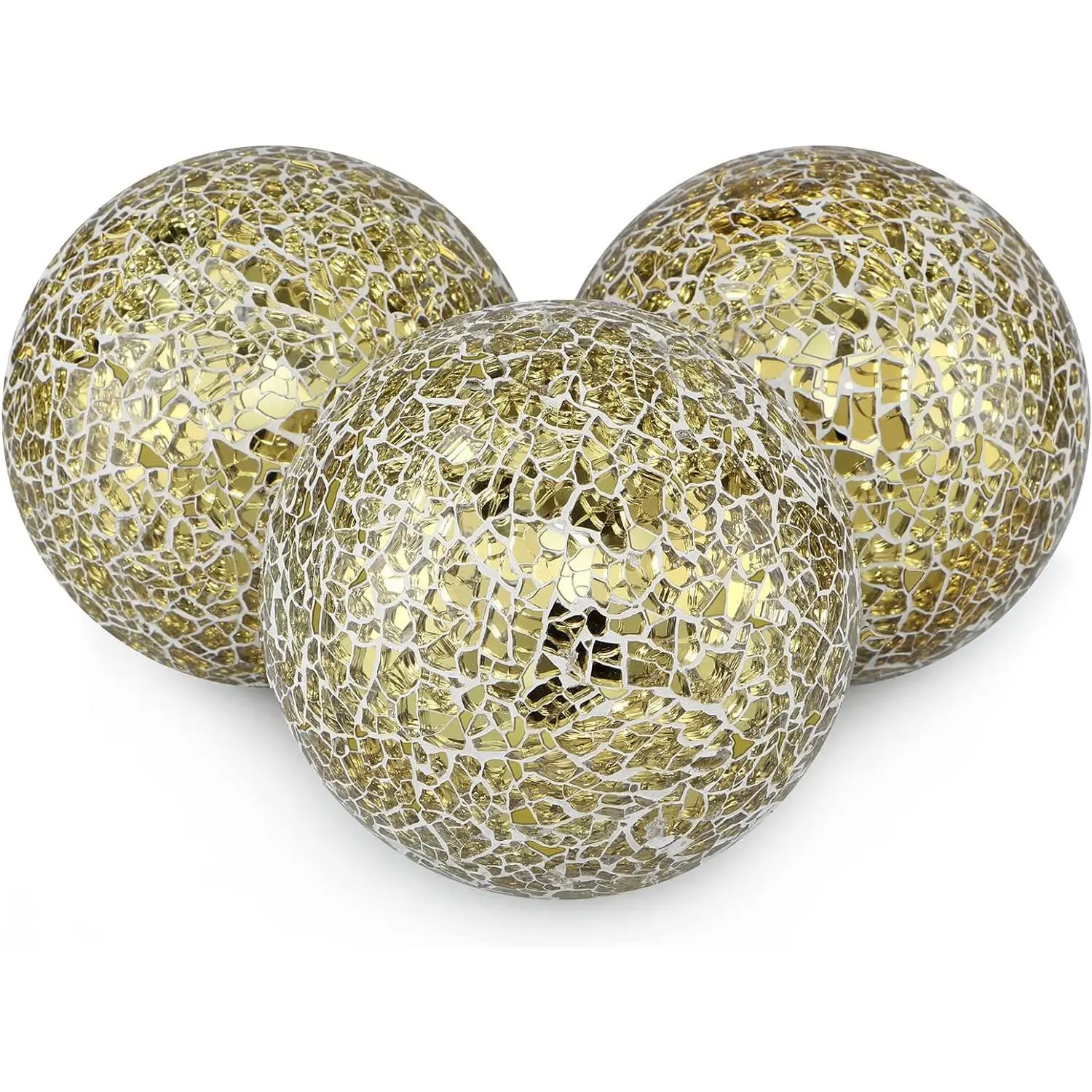 4" Decorative Orbs, Mosaic Sphere Balls, Centerpiece Balls for Bowls, Vases, Dining Table Decor, Pack of 3 (Mixed Color-Blue)