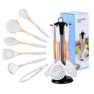 Silicone Non-Stick Kitchen Utensil Set with Hanging Rack Design for Convenient Storage and Easy Access-6 Non-Stick Tools + Spinning Holder, 7-Piece Bundle nonstick spatula easy-to-clean kitchen tool mom  life  gifts spoon  mixing egg flipper