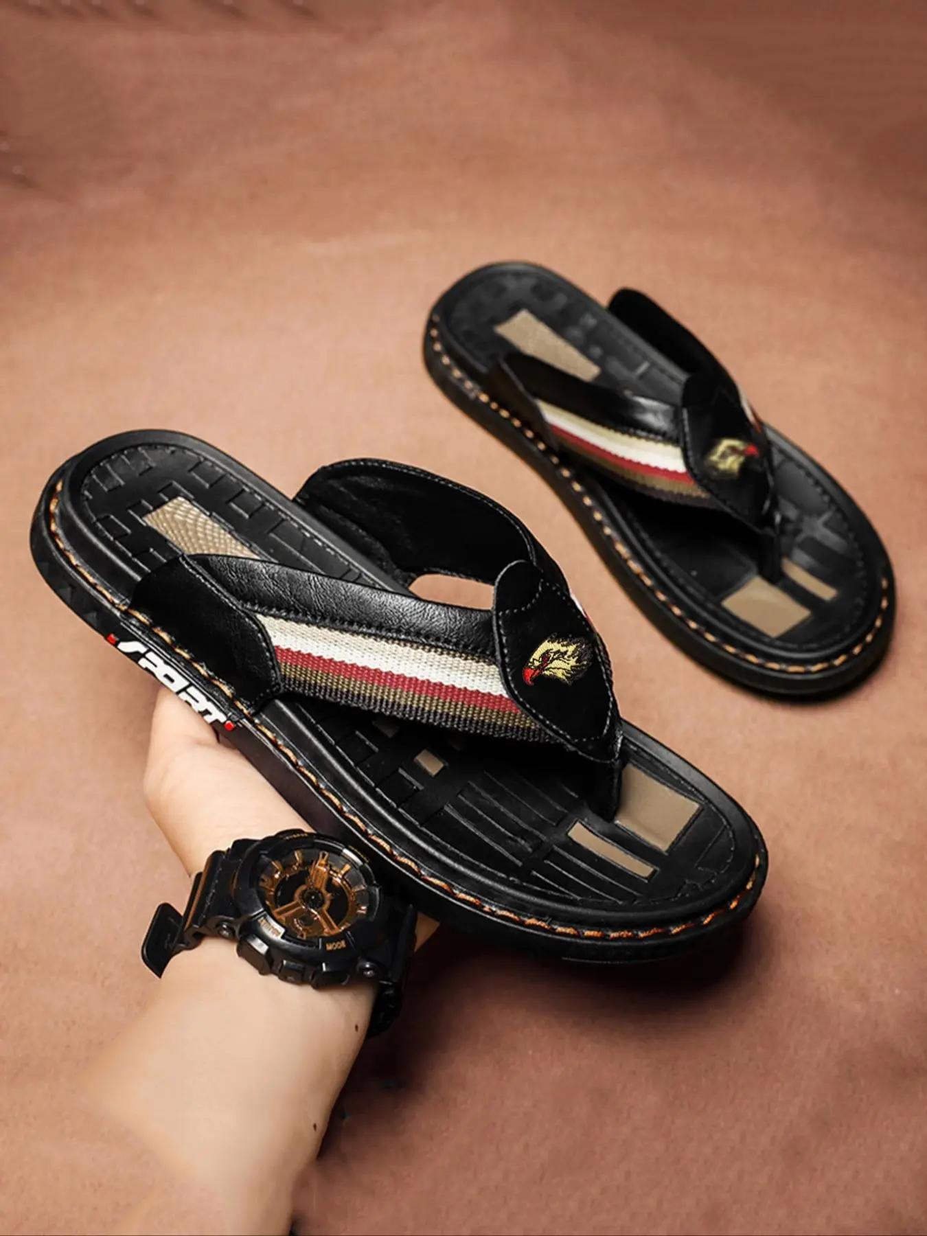 Men's Fashionable Striped Pattern Slides, Casual Comfortable Flat Sandals for Summer, Breathable Barefoot Shoes for Outdoor Beach Vacation, Trending Sandals, Lightweight Sandal, Flats Sandals, Footwear, Sliders Shoes