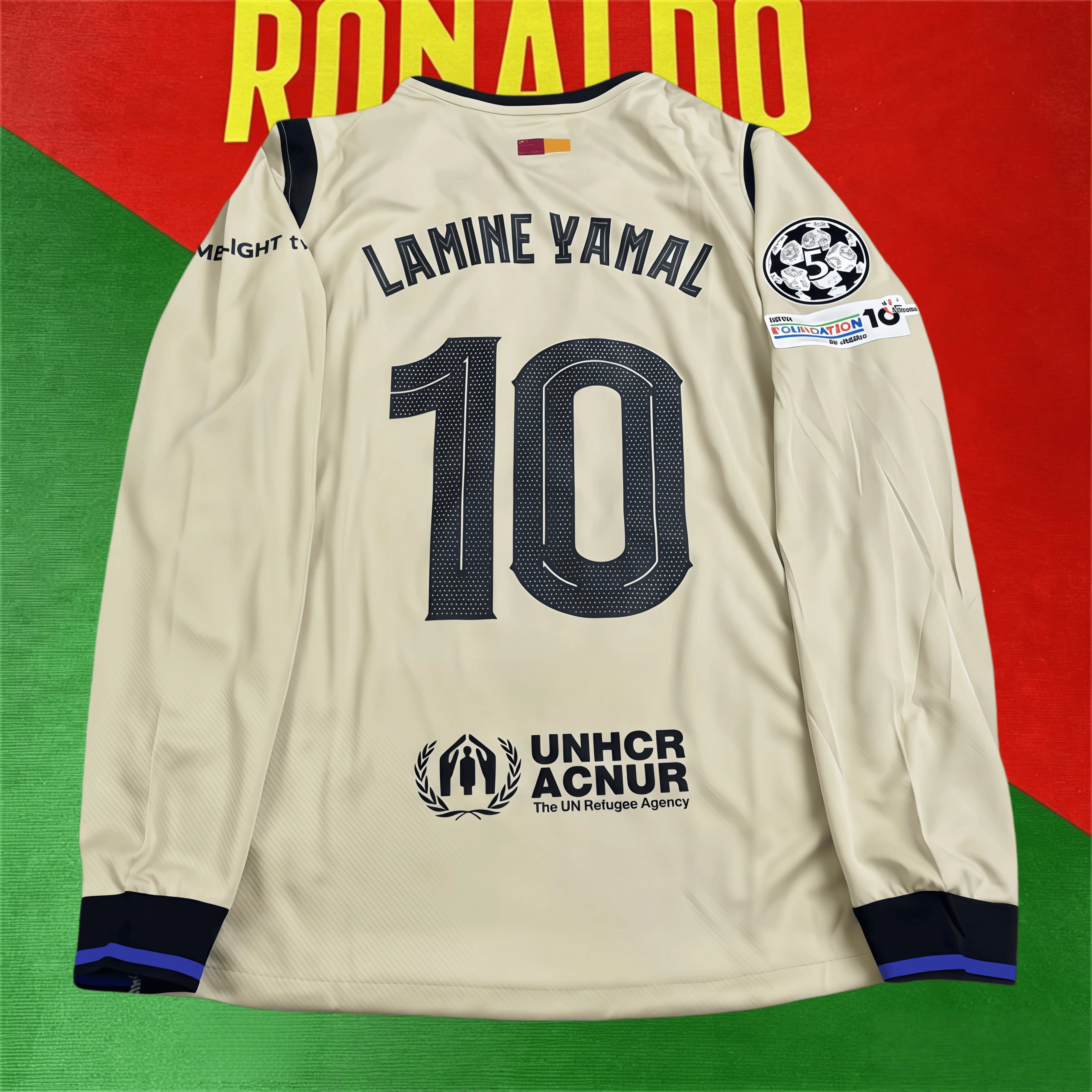 Away No. 10 Lamine Yamal Cream Beige Long-Sleeve Collector's Edition Soccer Jersey