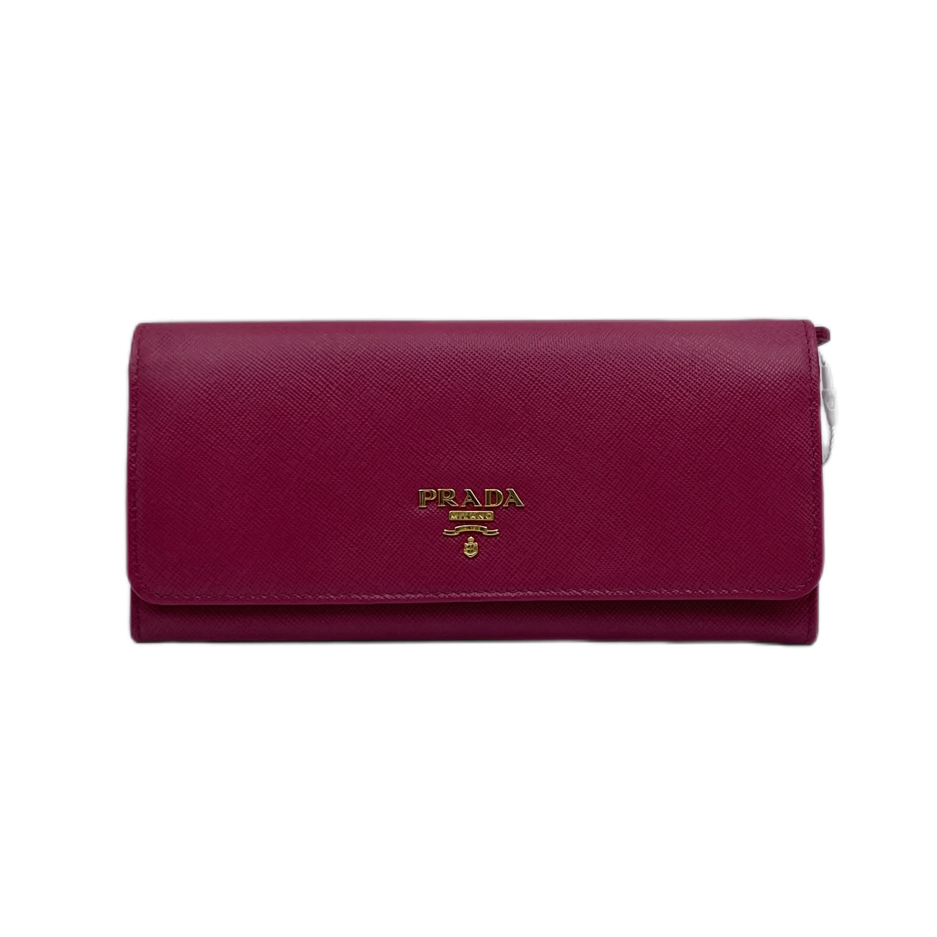 Pre-owned PRADA H5 Saffiano Cross Grain Cowhide Burgundy Long Flap Wallet HW H22568 Minimalist, Small, Classic Flip Design, Gold Accents, Flap Closure (Pre Loved Clutch & Wristlet)