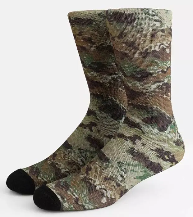 Howitzer Men's Crew Socks, Original Veil Print Design | Polyester-Nylon Blend with Elastane | Patriotic All Seasons Style Supporting American Heroes, Camo, Fabric, Cotton, Flag, Custom-Fit Mid-Calf Socks, Tb2 Multi Sock