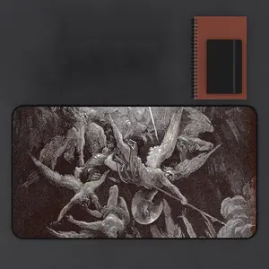 Gothic Angel Battle Desk Pad, Dark Academia Mouse Pad with Baroque Illustration, Non-Slip Rubber Gaming Mat for Home Office & Gaming Station