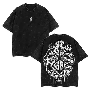 Guts Skull Berserk Vintage Unisex Oversize Anime Washed Heavyweight Cotton T-shirt, graphic tee,anime lover,anime merch fan, outfits men,boys merch Fabric Menswear wash Oversized Seamless Tops Casual