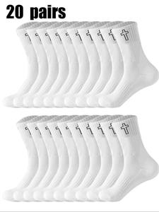 men's cross print crew socks, fitted casual comfy breathable mid-calf socks for daily wear, men's socks for all seasons