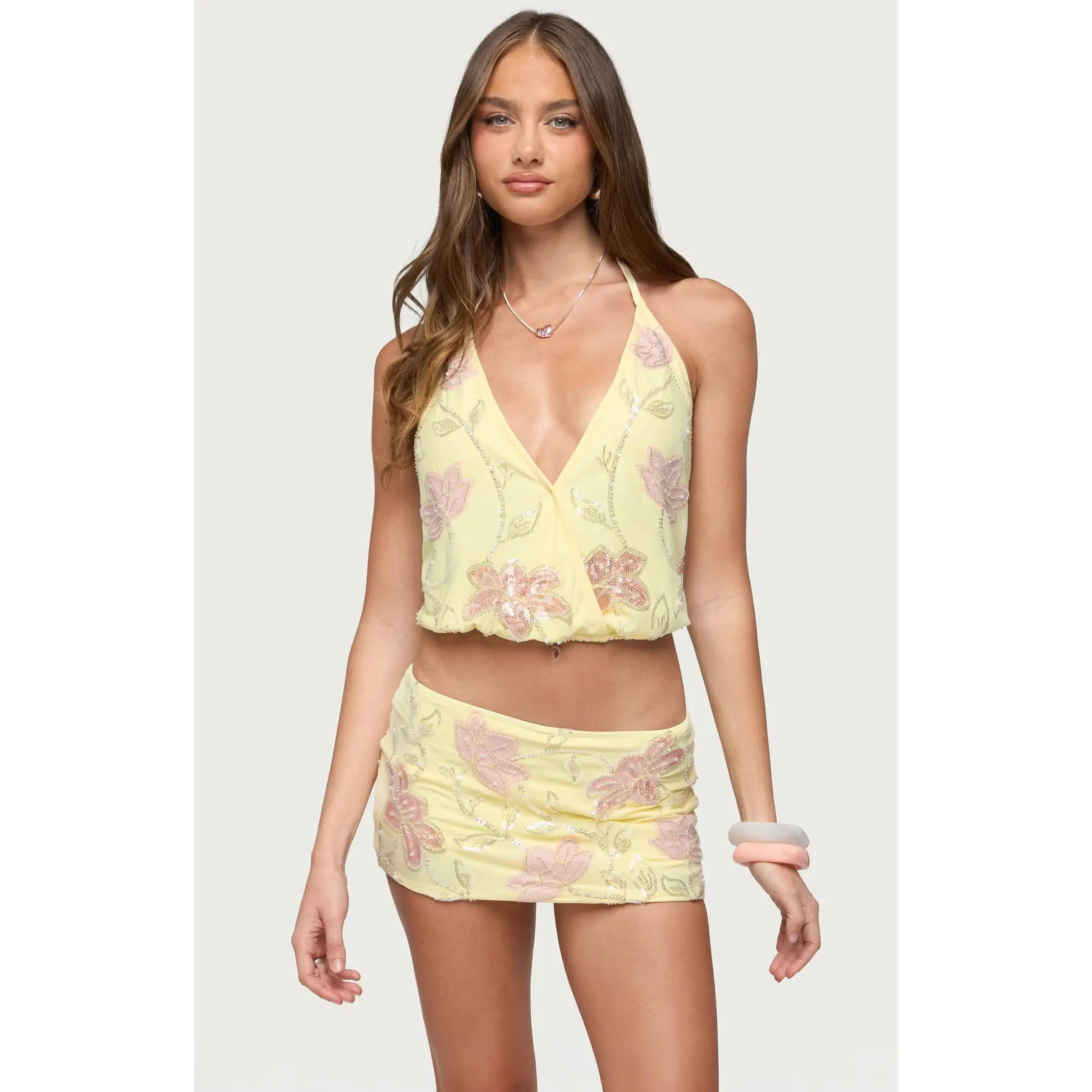 Edikted Women's Mena Beaded Floral Top