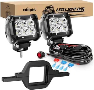 Nilight 2PCS 18W Spot Driving Fog Light Off Road Led Lights Bar 2" Tow Hitch Bracket with Wiring Harness Kit -2 Leads   #springtok, 18W Led Power, Spot Driving Light