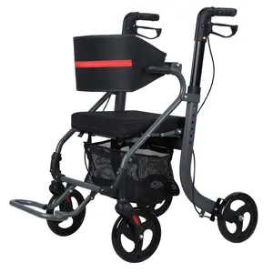 Explorinox Walkers for Seniors 8" Big Rubber Wheels All Road Rollator Walker with Seat Foldable Height Adjustable Rolling Walker Lightweight Aluminum Alloy Adult Walking Aid Equipment Healthcare - Tool, Stick