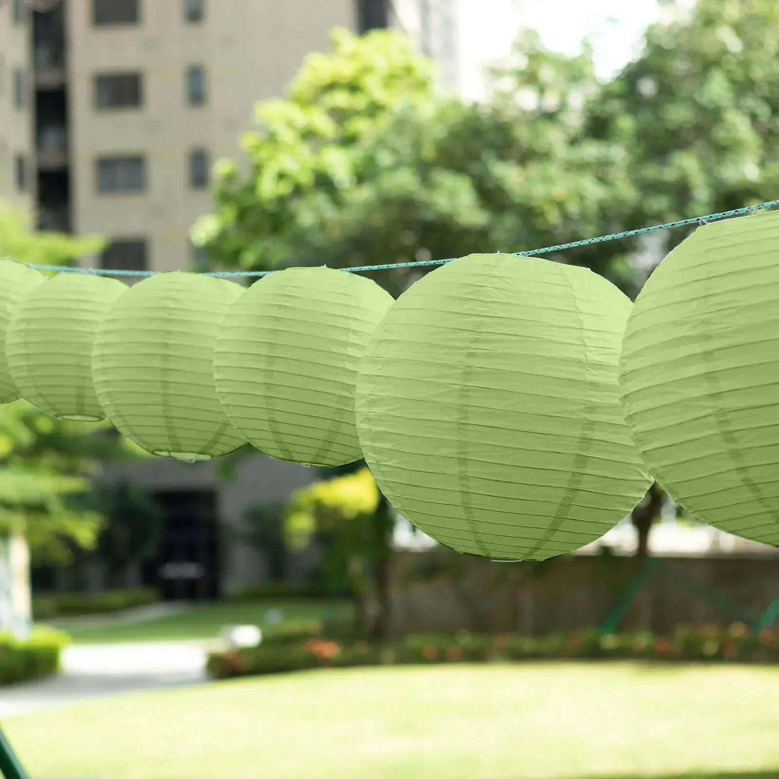 Sage Green Multi-Size Round Shape Classic Sky Lanterns Set of 8 - 6",8",10",14" Hanging Paper Decor for Party Supplies