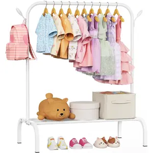 Upgraded Kids Clothing Rack Dress Up Clothes Rack for Baby Toddler Montessori Wardrobe Small Portable Garment Rack with Storage Shelf and Hooks for Costumes Princess Dresses & Shoes White