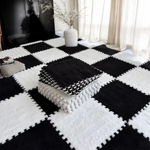 12pcs Carpet Squares Puzzle Floor Mat, Plush Interlocking Carpet Tiles, Anti Slip EVA Foam Jigsaw Floor Tiles, Build A Safe Area for Bedroom Playroom, Diy Puzzle Rugs