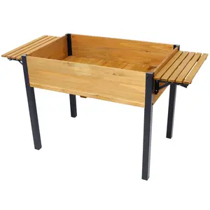 Hardware Raised Garden Bed Metal Leg Wood Planter Boxes with Folding Storage Shelf,Elevated Planter Box for Growing Fresh Herbs, Vegetables Flowers Great for Outdoor Patio, Deck Balcony