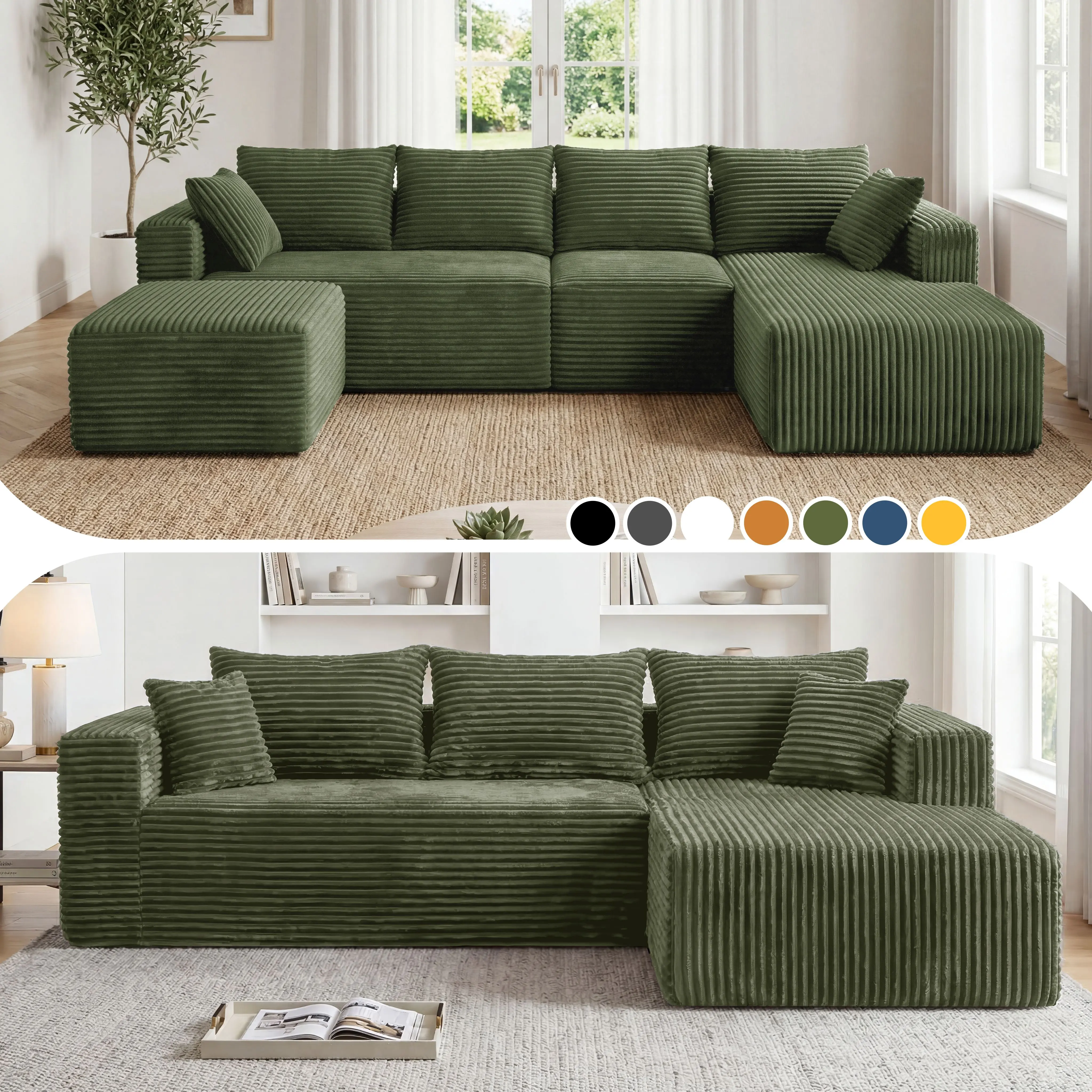 【2 Packages Shipping】118&92.5" Modular Boneless Sectional Couch Oversized Deep-Seat No Assembly Required Suitable for Living room/Bedroom/Apartment 0015GE
