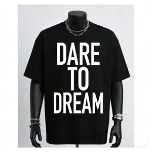 Menswear Casual Short-Sleeve Round Neck Streetwear Black T-Shirt, Front-Printed with "Dare To Dream - Reach For The Stars" Design