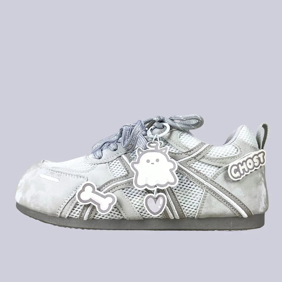 Misty Ghost Kawaii Gray Mesh Sneakers – Women's
