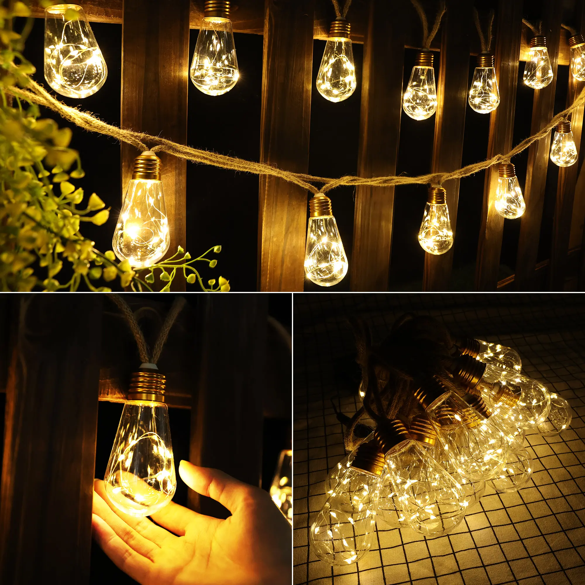 Solar Outdoor LED String Lights - 26ft Waterproof, 16 Shatterproof Bulbs, 8 Lighting Modes, Warm White LED Lighting, Home Decor Fairy Lights for Backyard, Summer Garden Parties
