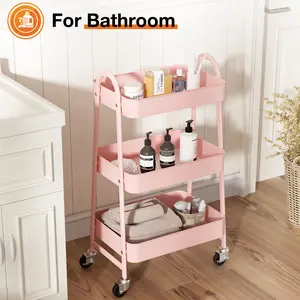3-4 Tier Small Rolling Cart,Metal Utility Storage Organizer Mobile Shelving Unit with Caster Wheels for Snack Bedside Narrow Places
