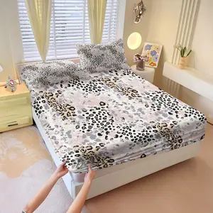 3Pcs Gradient Leopard Print Fitted Sheet Set, Modern Minimalist Style Bedding Set, Strong Wrapping Ability, Available in Multiple Sizes, Suitable for All Seasons, Perfect for Both Boys' and Girls' Room Decor, Leopard Print Bed Sheets