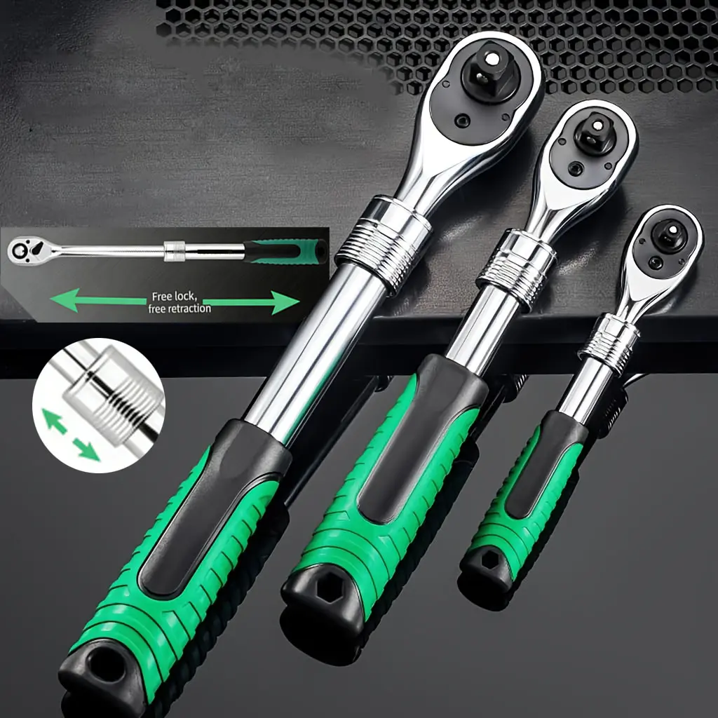 3-Piece Multifunctional Socket Wrench Set - Adjustable Ratchet & Quick Opening Wrenches, 1/4", 3/8", 1/2" Drive, Extension Handle, Quick-Release Reversible Gear, High Torque Tool, 304 Stainless Steel Tools & Gadgets for Parents' Tire Maintenance