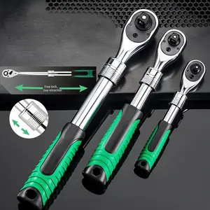 3-Piece 1/4" 3/8" 1/2-Inch Drive Socket Ratchet Set Extendable Handle Wrench Quick-Release Reversible Gear Torque Spanner Mechanical Tools torque wrench for tires tool ratchet 304