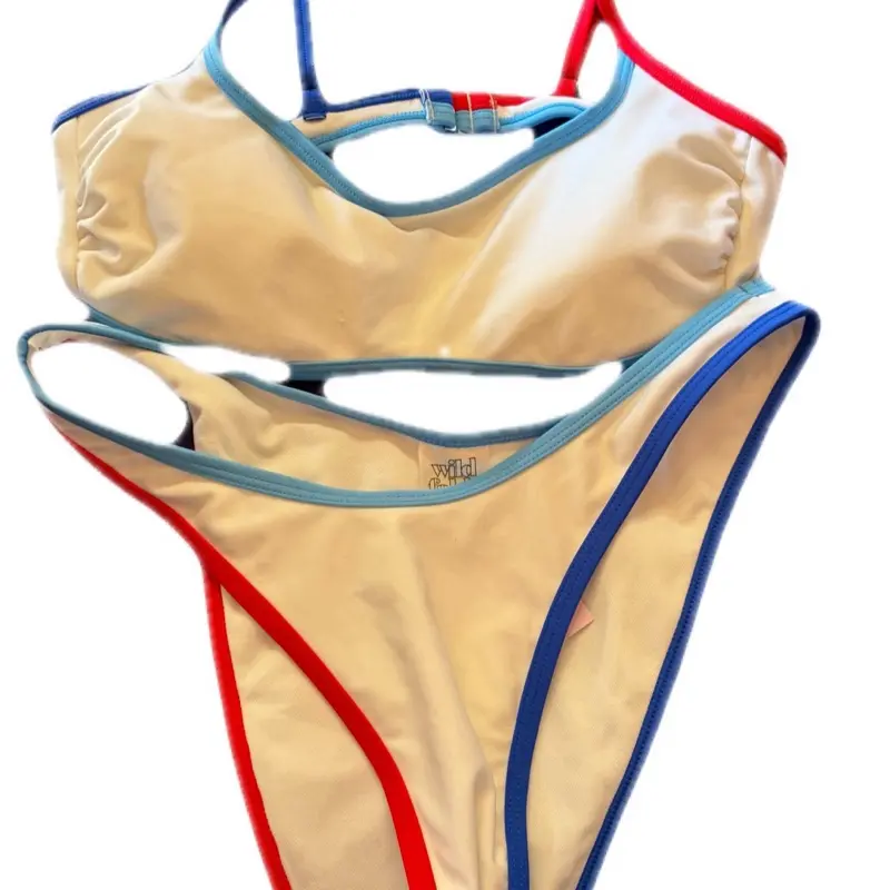 Women's 2-Piece Colorblock Bikini Set - White, Red, Blue Sports & Outdoor Swimwear, Beachy, Pool-Safe, Water-Side, Mix-And-Match, Bright Bikinis Set, Beachy Bikinis Set