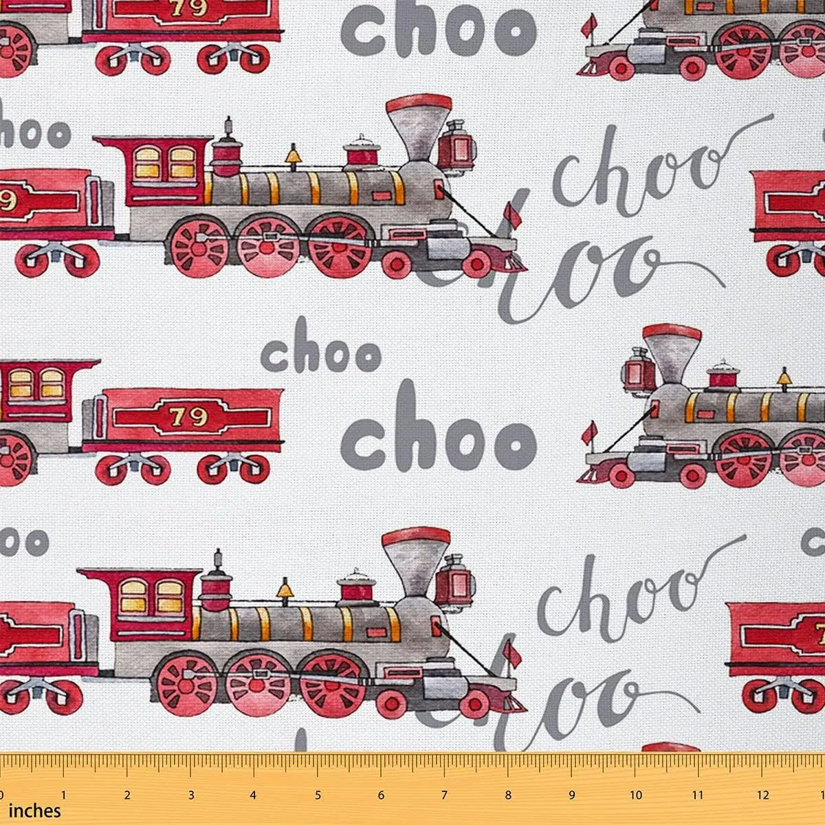 Train Upholstery Fabric by The Yard,Cartoon Car Reupholstery Fabric,Choo Train Vehicle Red White Decorative Waterproof Outdoor Fabric,3 Yards, Medium Weight, Home Decoration