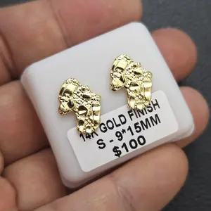 MaxBling81 14 Karat Gold Finish Brass Golden Nugget Stud Earrings, High-End Bling Men's Accessories, Costume Jewelry for Women, Fashion Accessory, Accessories For Women